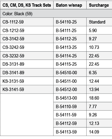 CS, CM, DS, KS Track Sets,Baton w/snap,Surcharge,Color: Black (59),CS 1112 59,B 54110 25,Standard,CS 1212 59,B 54111 ...