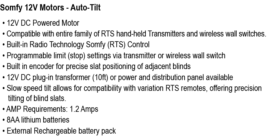 Somfy 12V Motors Auto Tilt 