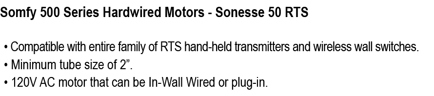 Somfy 500 Series Hardwired Motors Sonesse 50 RTS 