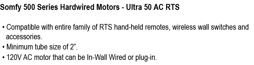 Somfy 500 Series Hardwired Motors Ultra 50 AC RTS 
