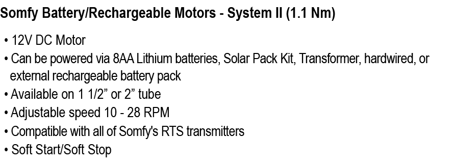 Somfy Battery/Rechargeable Motors System II (1.1 Nm) 