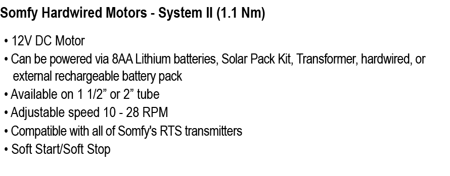 Somfy Hardwired Motors System II (1.1 Nm) 