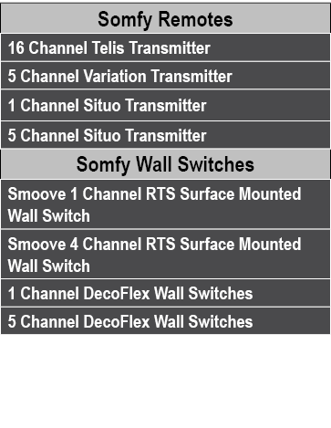 Somfy Remotes,16 Channel Telis Transmitter,5 Channel Variation Transmitter,1 Channel Situo Transmitter,5 Channel Situ...