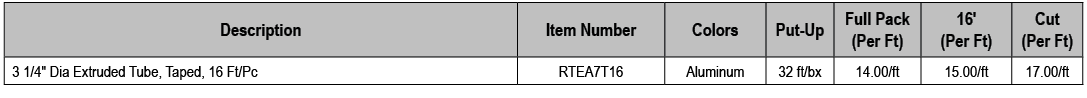 Description,Item Number,Colors,Put Up,Full Pack (Per Ft),16' (Per Ft),Cut (Per Ft),3 1/4\“ Dia Extruded Tube, Taped, ...